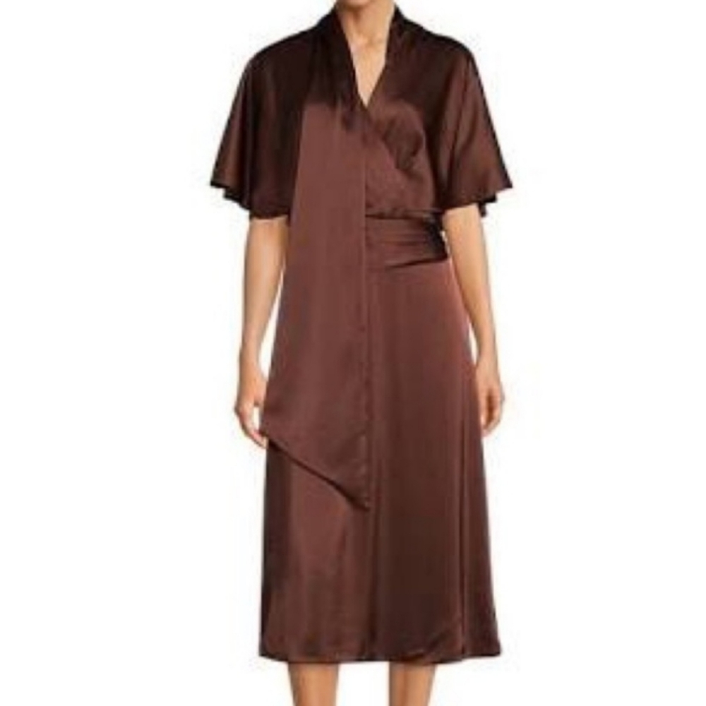 Alex Marie Giselle Satin Surplice V-Neck Drape Front Short Kimono Sleeve…